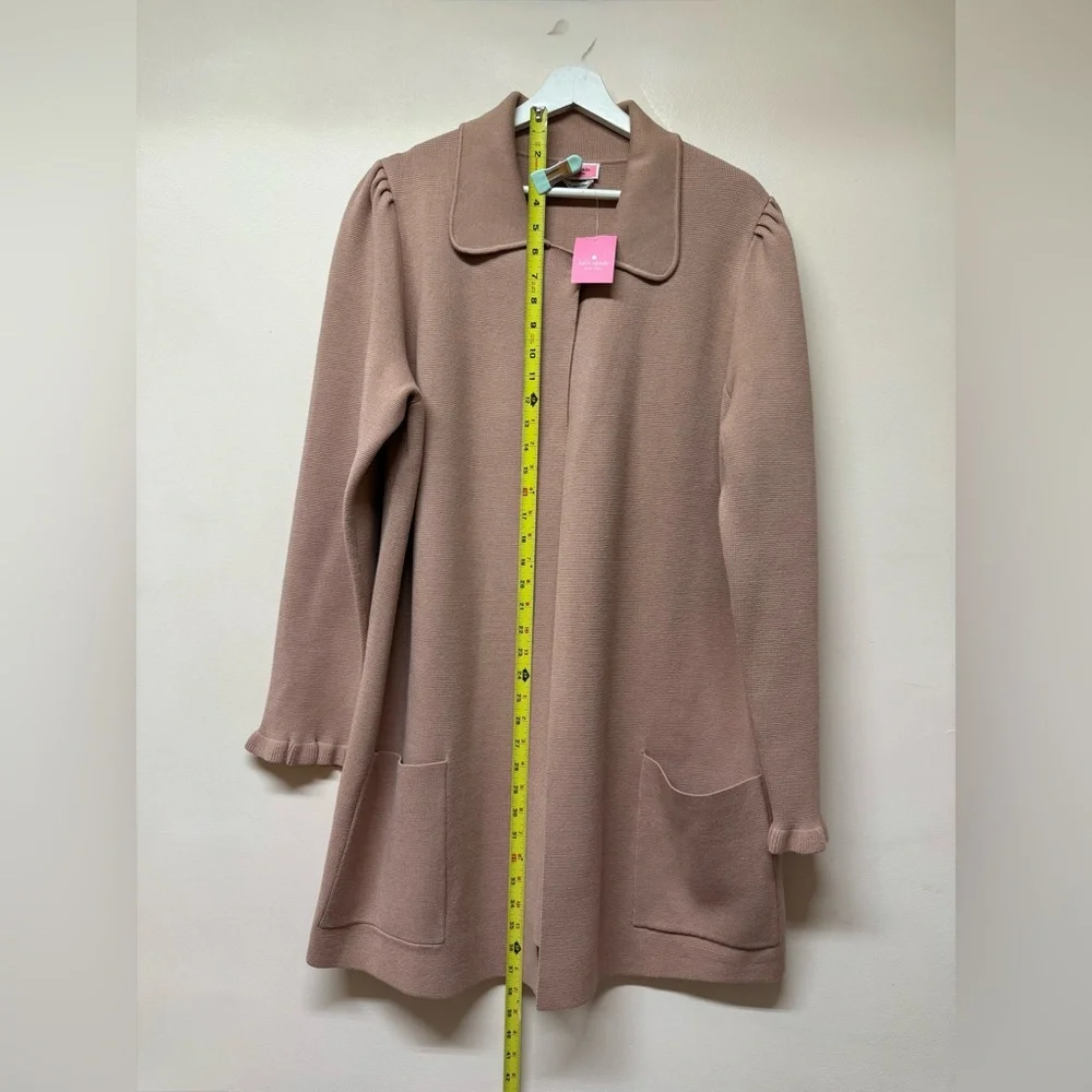 NWT Kate Spade Ruffle Sweater Knit Cardigan Blazer, Light Fawn XL Preppy